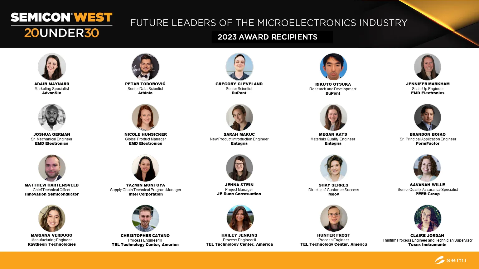 SEMICON West 20 Under 30 Award Recipients 2023